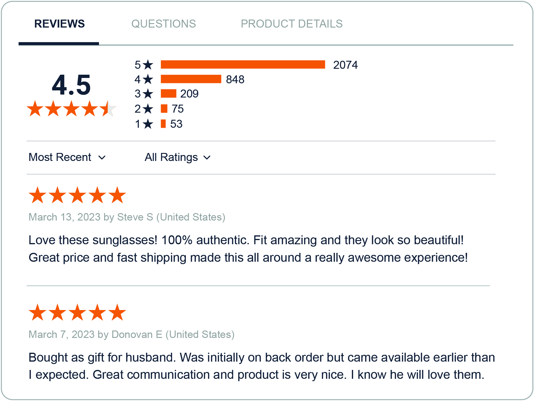  Example of a product review widget further down the product page