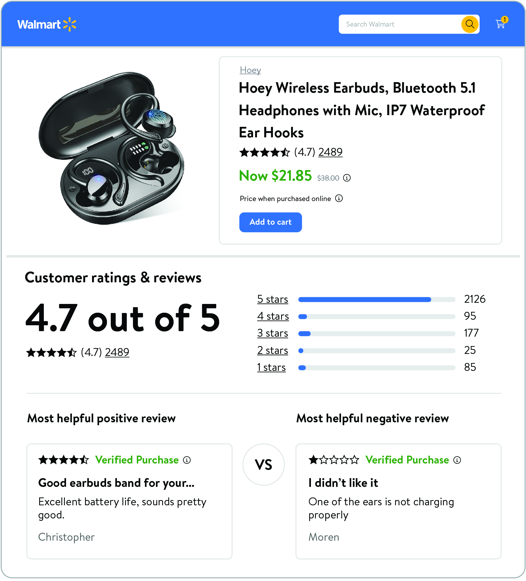 Example of product reviews being displayed on Walmart.com