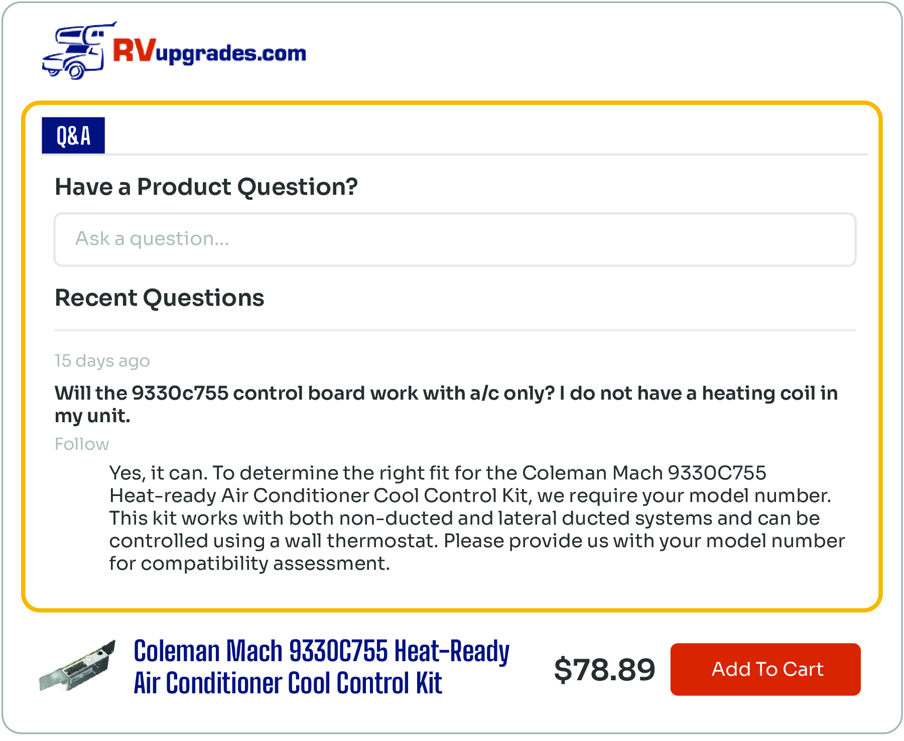 Example of expanded Q&A section displayed on a product page